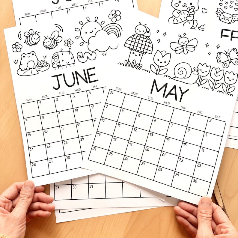 Kids Calendar 2026 Printable Coloring Monthly Calendar Editable ...