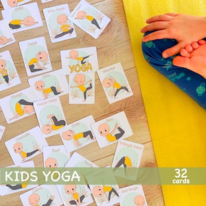 Tarjetas Flash de posturas de Yoga para niños, tarjetas Montessori de rutina de Yoga, tarjetas didácticas de Yoga para niños pequeños, ejercicios de respiración, tarjetas visuales imprimibles