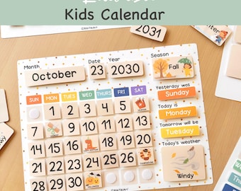 Homeschool Perpetual Wall Calendar - Editable Classroom Montessori Calendar, Toddler Morning Board Circle Time