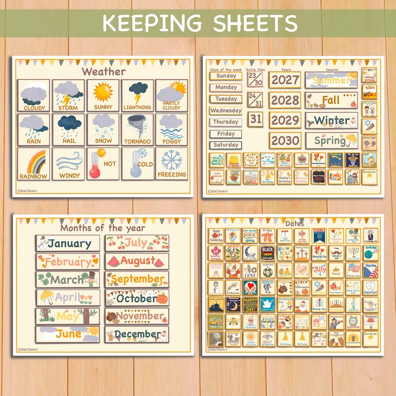 Wandkalender zum Ausdrucken für Kinder Klassenzimmer Immerwährender Kalender Morgentafel für Vorschulkinder Bild 3