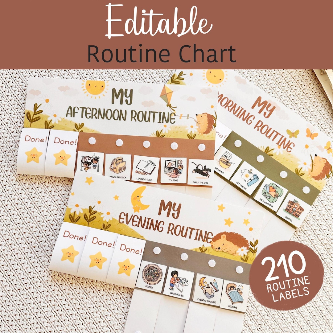 Kids Routine Chart Editable Flip Chart for Toddlers Hedgehog Chore ...