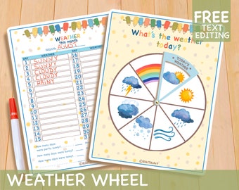 Weerwiel - afdrukbare peuteractiviteiten, weerkaart voor thuisschool, afdrukbaar Montessori - voorschools curriculum