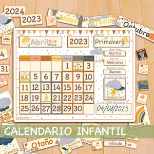 Calendrier espagnol pour enfants, calendrier perpétuel imprimable pour tout-petits, classeur Montessori occupé, programme d'études préscolaire à domicile et carte météo