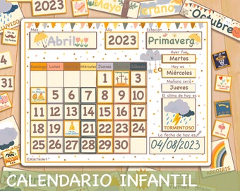 Calendario español para niños Calendario perpetuo imprimible para niños pequeños Montessori Busy Binder Homeschool Preschool Curriculum and Weather Chart