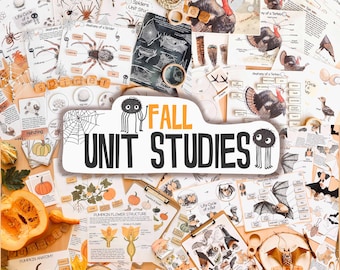Höststudiepaket – Spindlar, fladdermöss, pumpor och kalkonstudiepaket, höstaktiviteter för hemundervisning, utskrivbara Halloween-hemundervisningsmaterial
