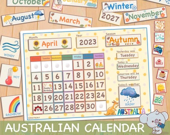 Australian Calendar Printable Perpetual Calendar for Kids Classroom Decor Homeschool Resources Preschool Toddler Daily Calendar 2023