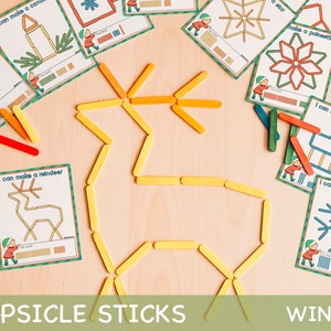 Winter Popsicle Sticks Mats Printable Christmas Activities for Kids Fine Motor Skills School Game Montessori Winter Toddler Activities
