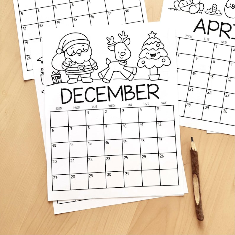 Kids Calendar 2026 Printable Coloring Monthly Calendar Editable ...