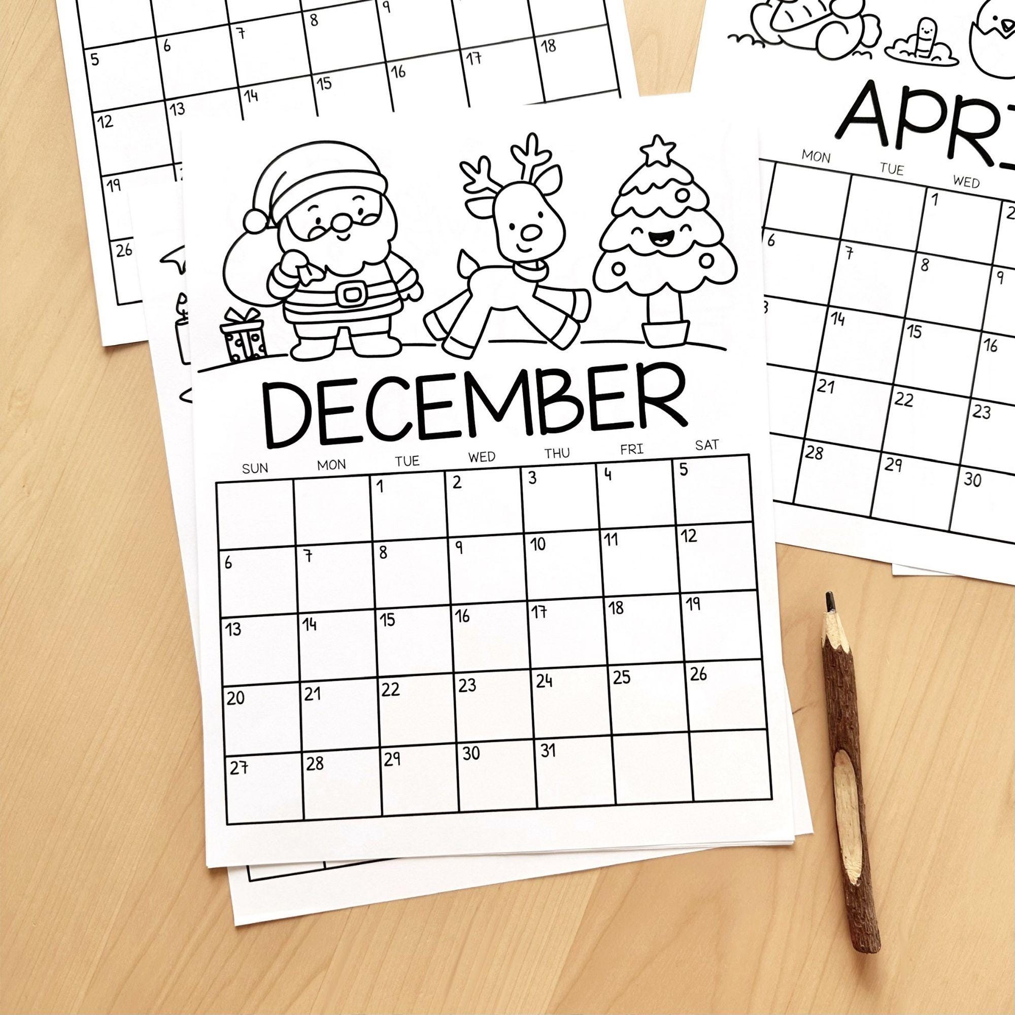 Kids Calendar 2026 Printable Coloring Monthly Calendar Editable ...