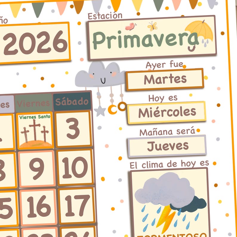 Spanish Calendar for Kids Printable Perpetual Calendar for Toddlers Montessori Busy Binder Homeschool Preschool Curriculum and Weather Chart image 6
