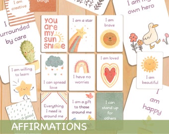 24 Positive Affirmation Karten für Kinder druckbare Kinderzimmer Dekor Zitate Boho Regenbogen Klassenzimmer Dekor Motivationskarten Kinder psychische Gesundheit