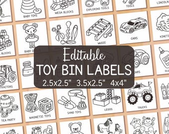Editable Toy Bin Labels B&W Printable Storage Box Labels Minimalistic Playroom Classroom Daycare Organization Ikea Trofast Labels Toy Box