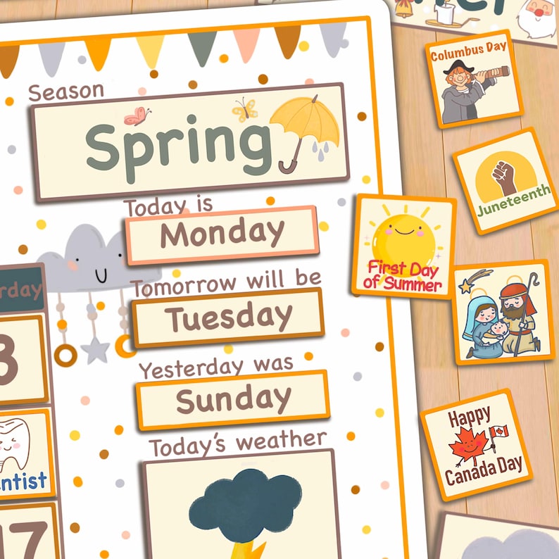 Wandkalender zum Ausdrucken für Kinder Klassenzimmer Immerwährender Kalender Morgentafel für Vorschulkinder Bild 9