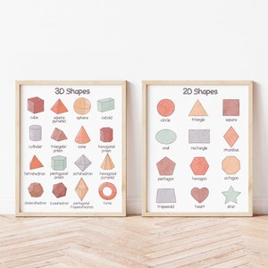 2D & 3D Shapes Posters Printable Educational Posters Downloadable Prints for Toddlers Preschool Classroom Decor Playroom Montessori Wall Art
