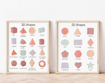 2D & 3D Shapes Posters, Classroom Educational Prints (Digital Download)