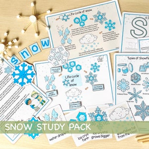 Snow Unit Study Snowflakes Printable Resources Homeschool Learning Bundle Winter Kids Activity Life Cycle of Snow Preschool Curriculum
