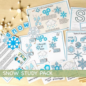 Snow Unit Study Snowflakes Printable Resources Homeschool Learning Bundle Winter Kids Activity Life Cycle of Snow Preschool Curriculum