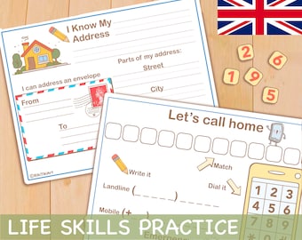 I Know My Address and Phone Number Practice British Version Homeschool Activity All About Me Kindergarten Preschool Worksheets Life Skills