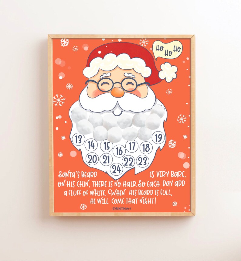 Printable Advent Calendar Santa Beard Countdown Calendar Etsy