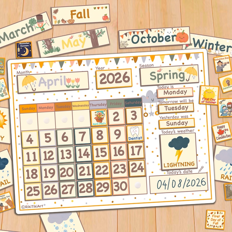 Wandkalender zum Ausdrucken für Kinder Klassenzimmer Immerwährender Kalender Morgentafel für Vorschulkinder Bild 10