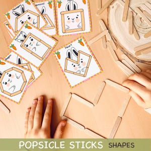 Schede attività con bastoncini di ghiacciolo Attività primaverili stampabili per bambini piccoli Forme geometriche Schede visive per l'apprendimento Attività primaverili per la scuola materna