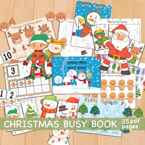 Christmas Busy Book for Toddler Printable Homeschool Resources Preschool Learning Folder Kindergarten Pre-K Christmas Activities for Kids