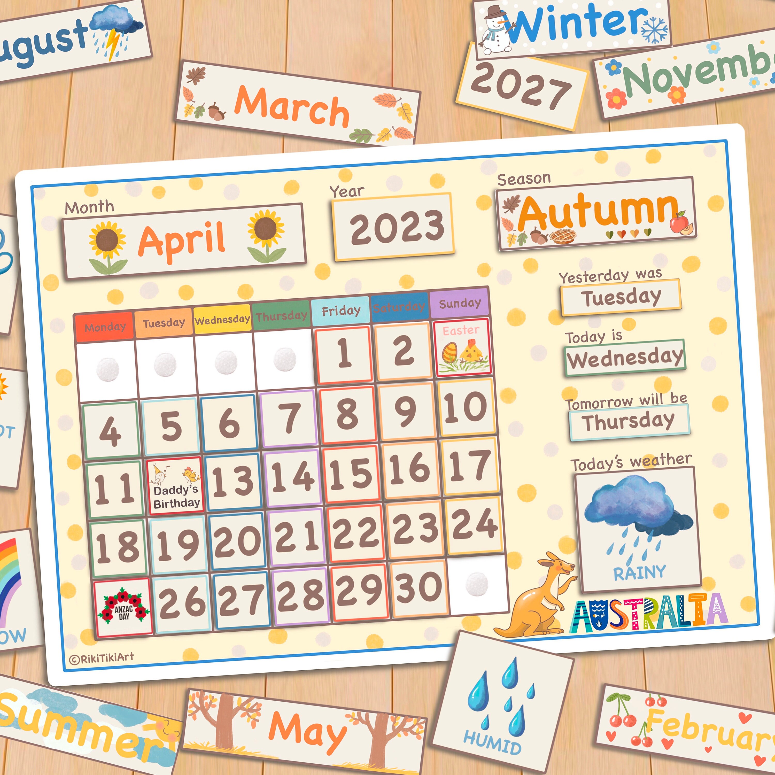 Australian Calendar Printable Perpetual Calendar for Kids Classroom