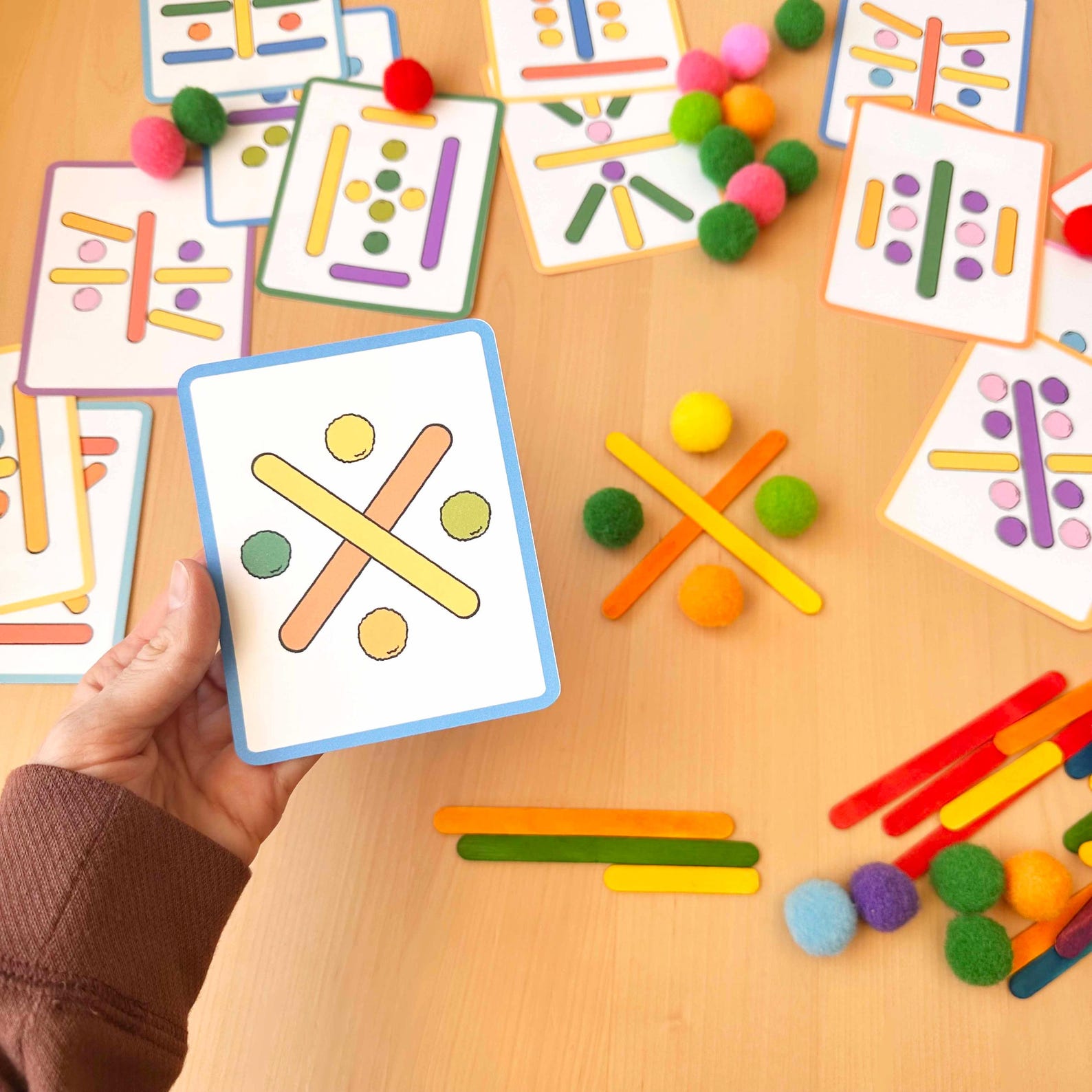 Popsicle Stick and Pom Pom Activity Fine Motor Skills Color Sorting ...