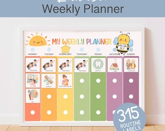 Routine-Wochenplaner Bearbeitbares Haushaltsdiagramm für Kinder, druckbarer Montessori-Kalender Tägliche Familien-To-Do-Liste, Aufgabenplaner für Aufgaben für Kinder