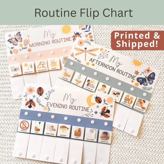 Kids Routine Chart Personalized Morning, Afternoon, Evening Flip Chart, Daily Toddler Chore Chart Visual Schedule 210 Labels