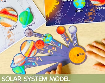 Modello del sistema solare Attività stampabile Apprendimento spaziale Scuola casalinga Montessori Attività sui pianeti per bambini Fogli di lavoro per la scuola materna nello spazio esterno