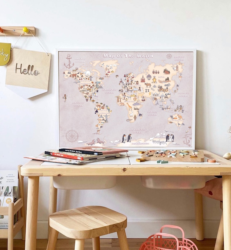 Kids world map, Homeschool educational poster, Printable Montessori materials image 2