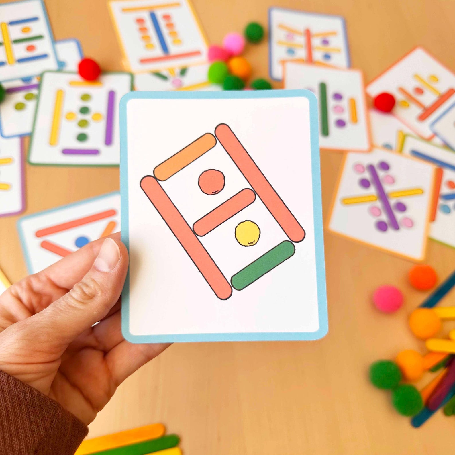 Popsicle Stick and Pom Pom Activity Fine Motor Skills Color Sorting ...