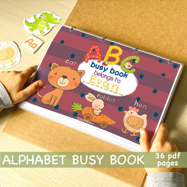 Alphabet Busy Book Printable ABC Quiet Book Toddler Busy Binder Kindergarten Pre-K Preschool Homeschool Learning Binder RikiTikiArt