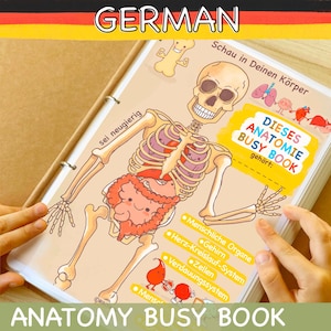 Livre chargé d'anatomie humaine en allemand pour l'école à la maison, étude des unités du corps humain, feuilles de travail sur l'anatomie pour enfants d'âge préscolaire, livre d'activités de physiologie pour enfants, systèmes corporels