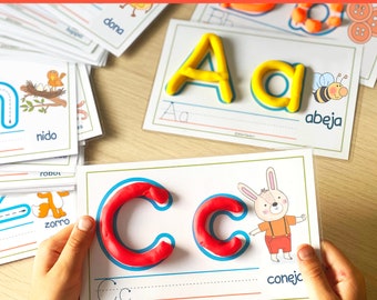Spanish Alphabet Play Dough Mats Preschool Printables Toddler Activities ABC Tracing Practice Homeschool Kindergarten Pre-K Playdough Mats