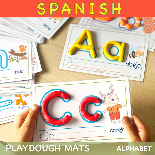 Spanisches Alphabet spielen Knetmatte Vorschule Ausdrucke Kleinkind Aktivitäten ABC Turing Praxis Homeschool Kindergarten Pre-K Spielmatte