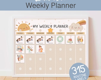 Bearbeitbarer Wochenplaner für Kinder, tägliche Routine-Diagramm Autismus Visuelle Unterstützung, Beige Wochenkalender 4 Jahre alte Routine