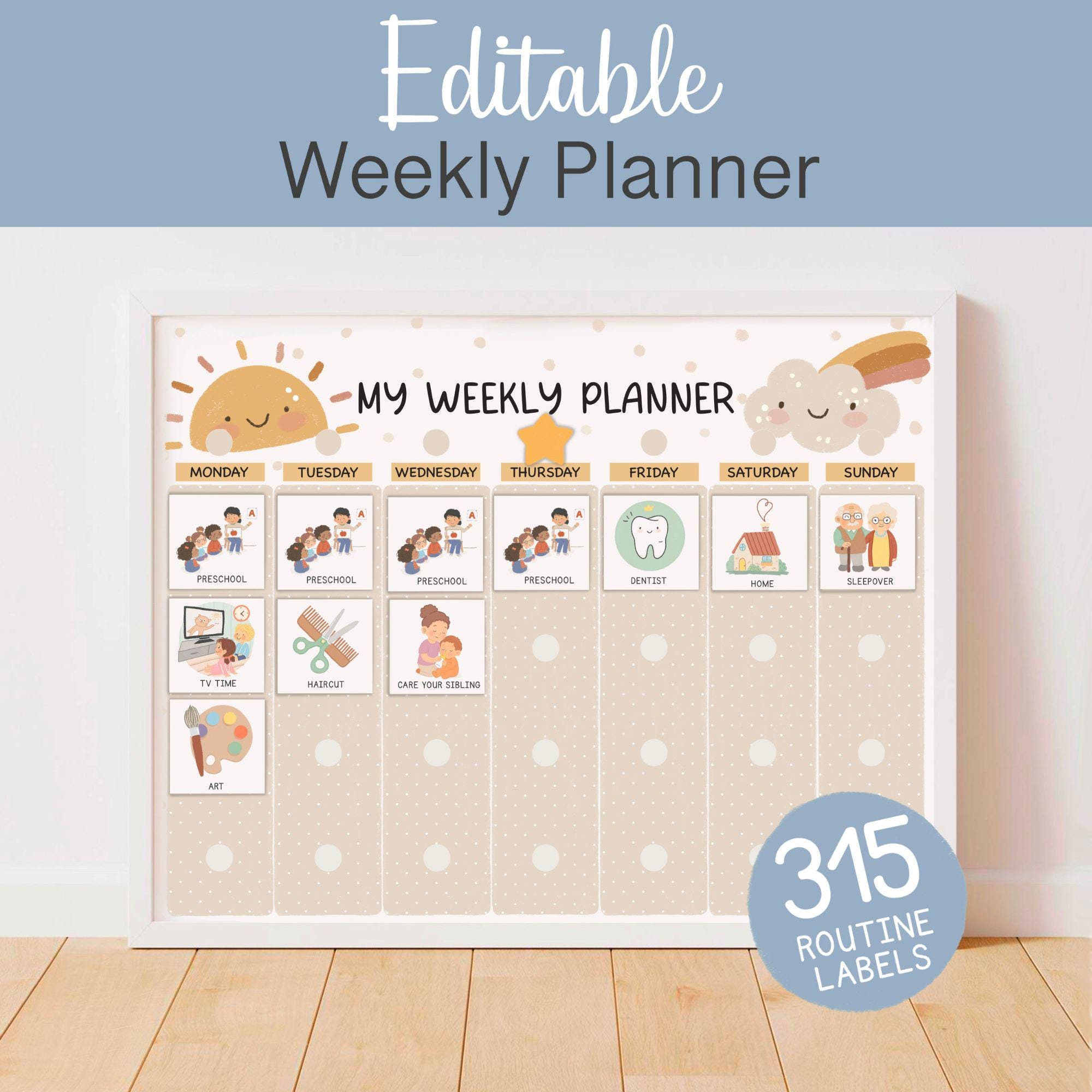 Editable Weekly Planner for Kids, Daily Routine Chart Autism Visual ...