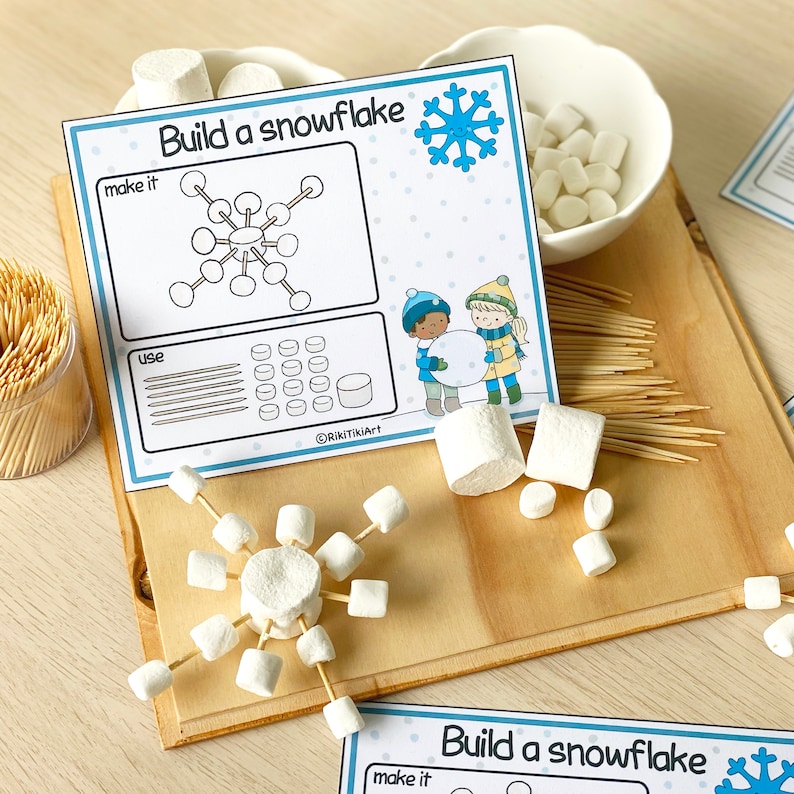 Marshmallows and Toothpicks Snowflakes Mats Printable Game for Etsy
