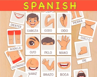 Spanish Body Parts Flash Cards: Montessori Homeschool Learning (Digital Download)