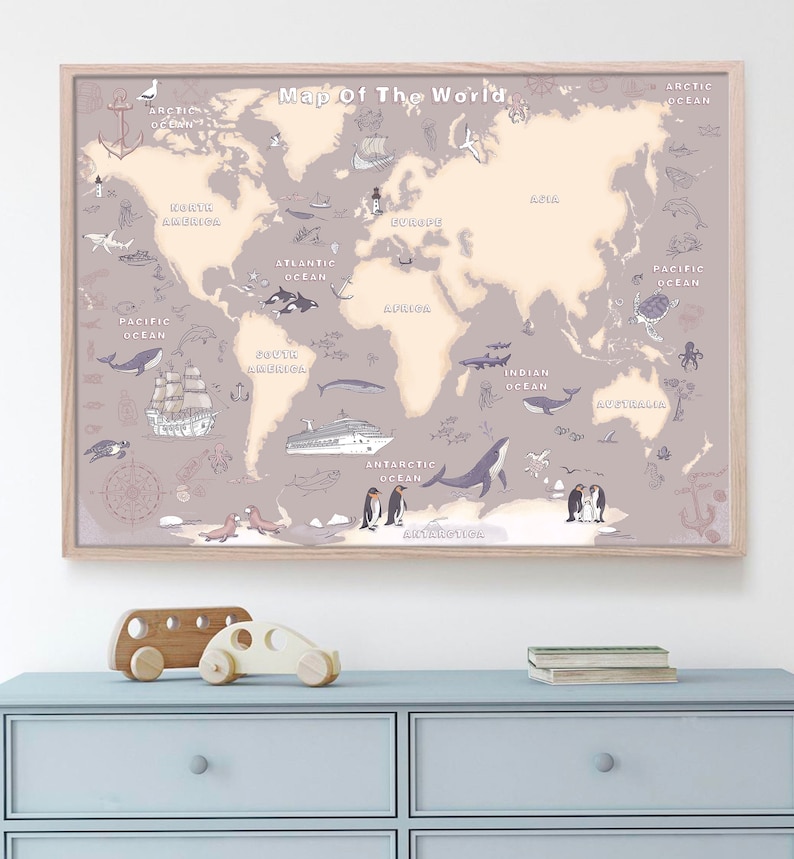 Animal World Map Playroom Kids World Map Poster Printable Educational ...