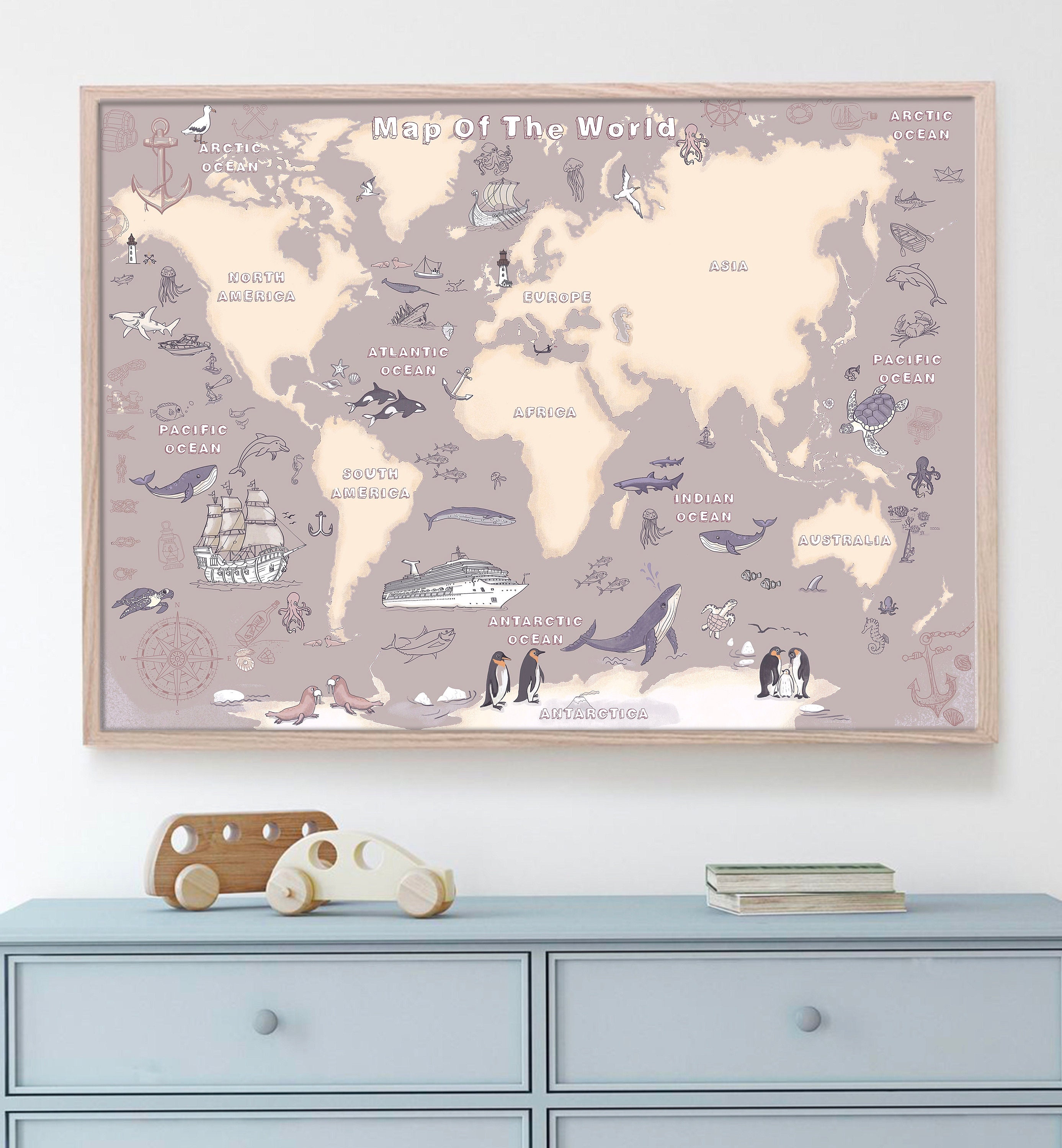 Animal World Map Playroom Kids World Map Poster Printable Educational ...