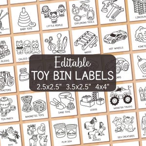 Editable Toy Bin Labels B&W Printable Storage Box Labels Minimalistic Playroom Classroom Daycare Organization Ikea Trofast Labels Toy Box