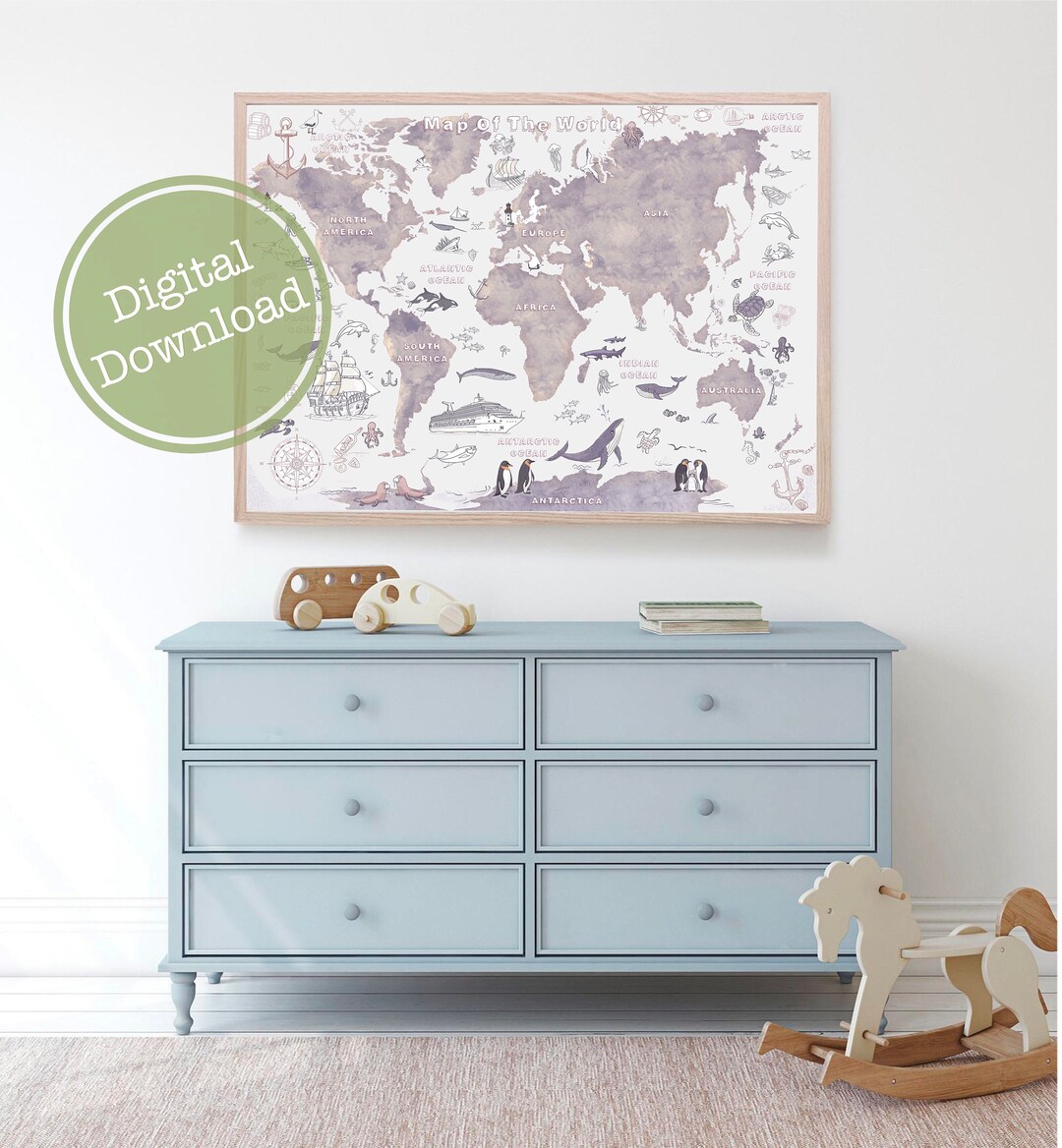 Navy Blue Wall Art Printable Educational Print Kids World - Etsy