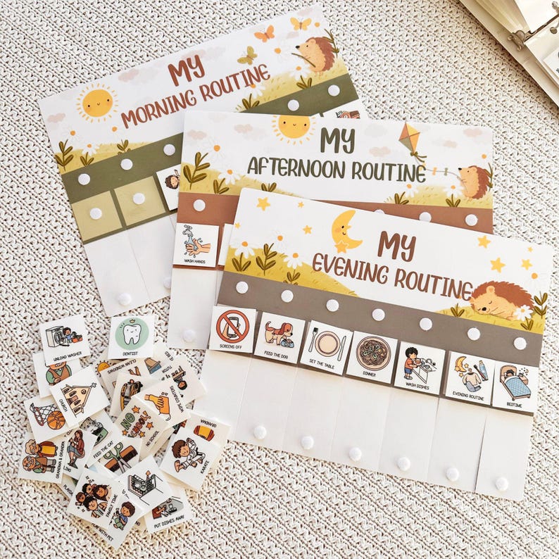 Kids Routine Chart Editable Flip Chart for Toddlers Hedgehog Chore ...