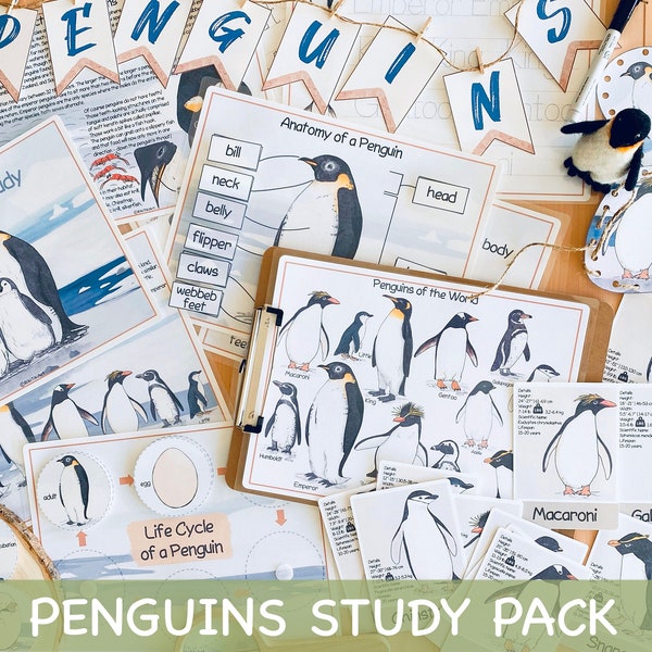 Penguins Unit Study Winter Homeschool Learning Materials Charlotte Mason Study Bundle Preschool Worksheets Christmas Toddler Activities