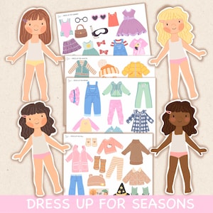 Vestir muñecas de papel de las cuatro estaciones: actividad imprimible (descarga en PDF)