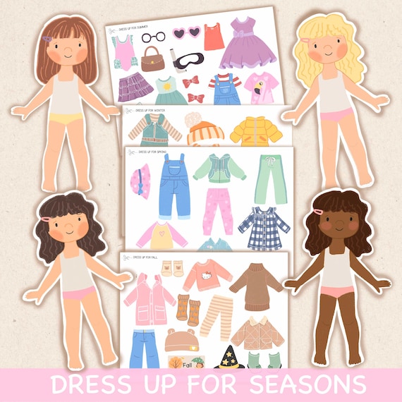 Four Seasons Paper Doll Dress Up: Printable Activity (PDF Download)