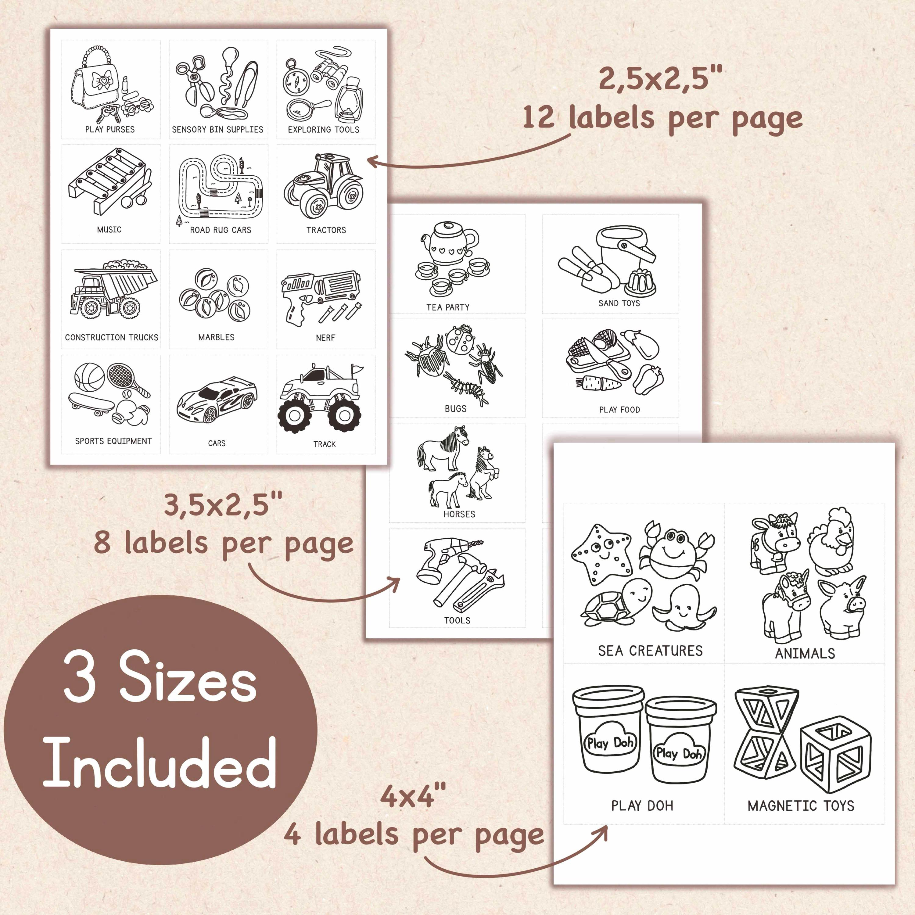 Editable Toy Bin Labels B&W Printable Storage Box Labels Minimalistic ...